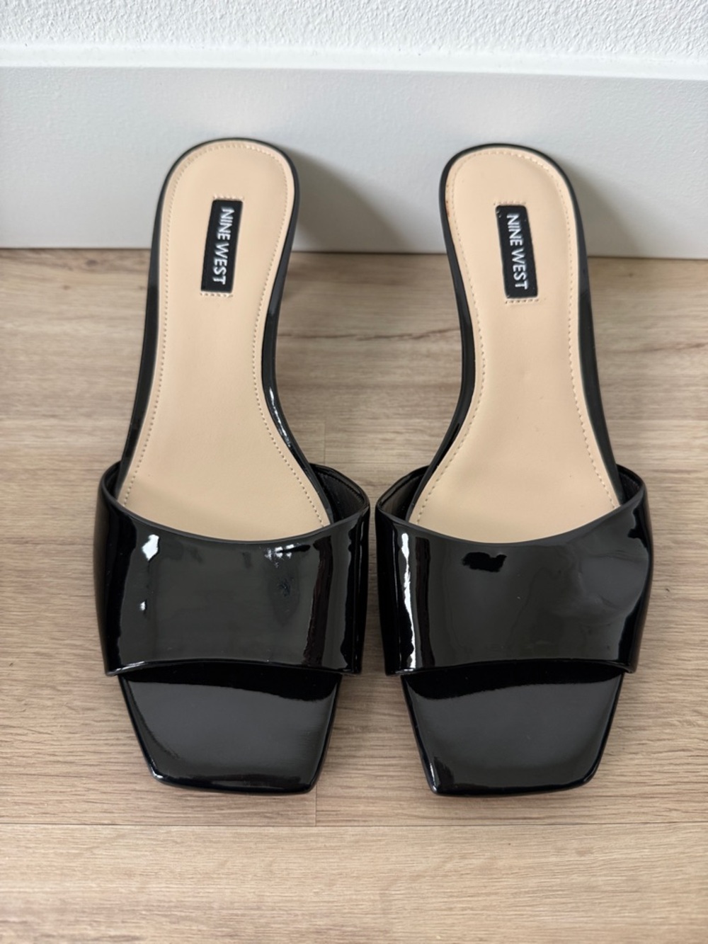 Nine West Black Patent Open-Toe Slide Mules